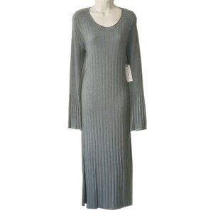 NWT Nordstrom Rib-Knit Bell Sleeve Midi Sweater Dress L Wool Blend Side Slit
